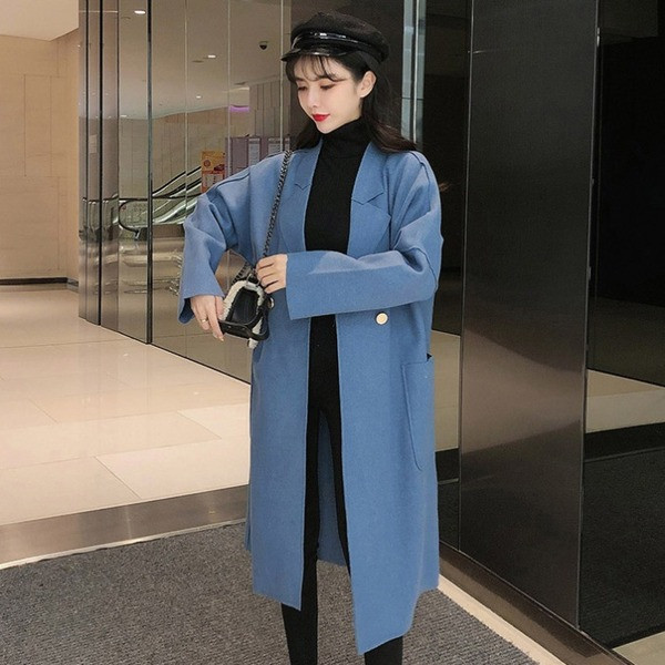 Stílusos női őszi kabát kék és sárga színben