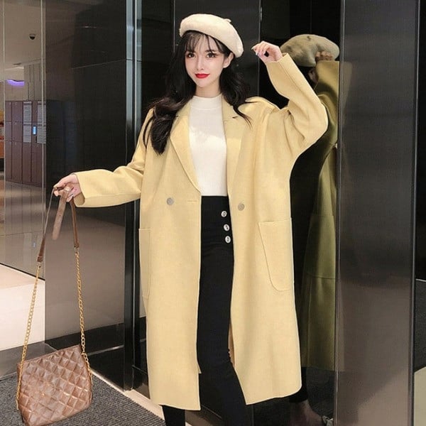 Stílusos női őszi kabát kék és sárga színben