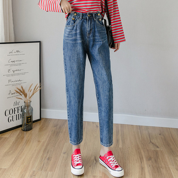 Aktuális női farmer magas derékkal - 9/10 hosszúságú kék színben