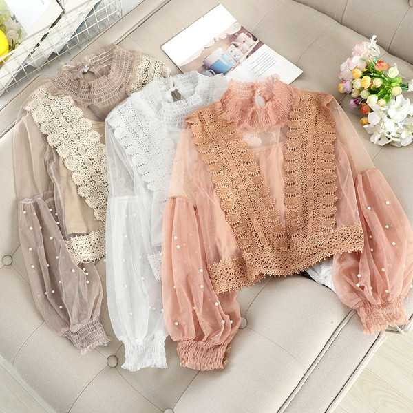 Női ing polo galléros gyöngyökkel és hímzéssel különböző színekben