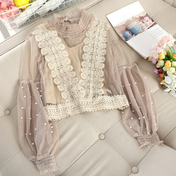 Női ing polo galléros gyöngyökkel és hímzéssel különböző színekben