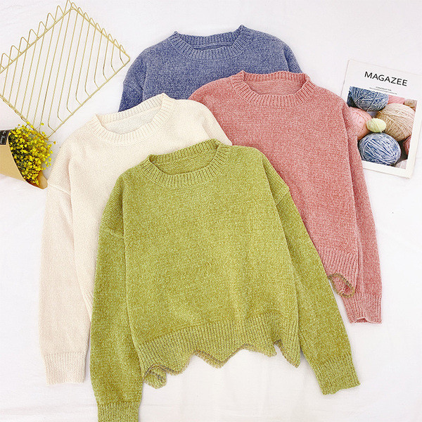 Női pulóver kerek nyakkivágással, négy színben