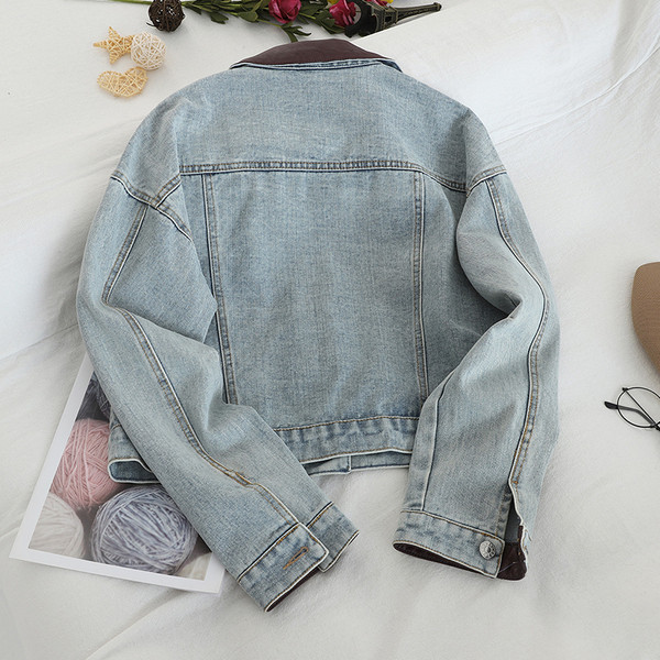 Női alkalmi farmer dzseki bőr gallérral, két színben