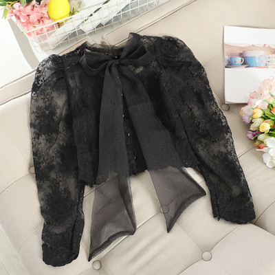 Modern női csipkeblúz három színben szalaggal