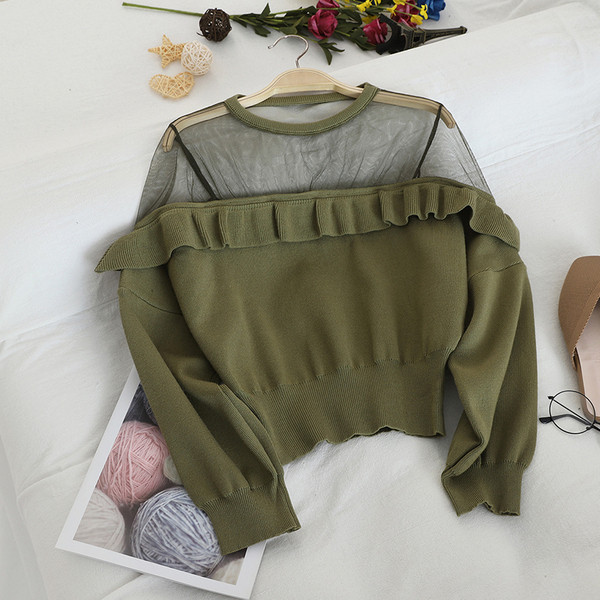 Modern női pulóver átlátszó részekkel több színben