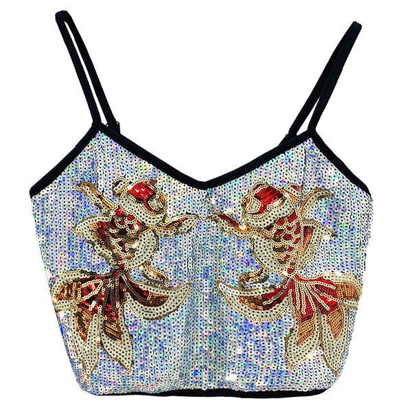 Modern női felső vékony pántokkal és flitterekkel