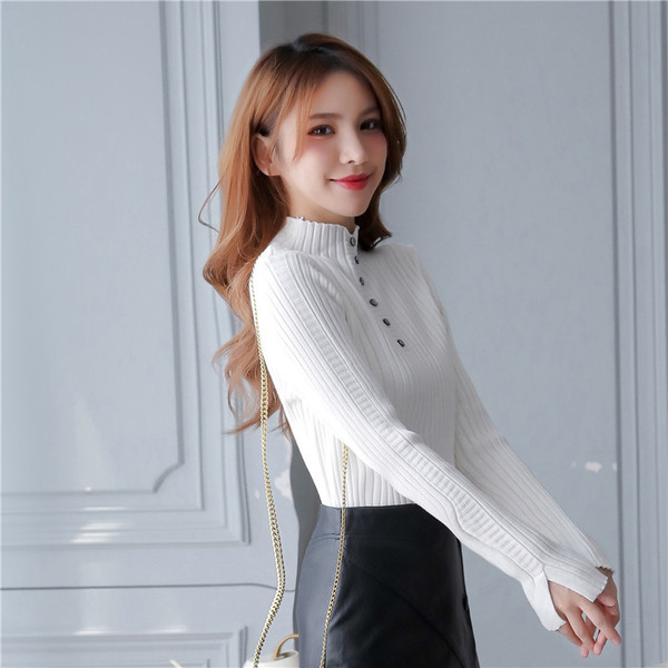 Új modell női pulóver pólógallérral és gombokkal fehér, zöld és narancs színben