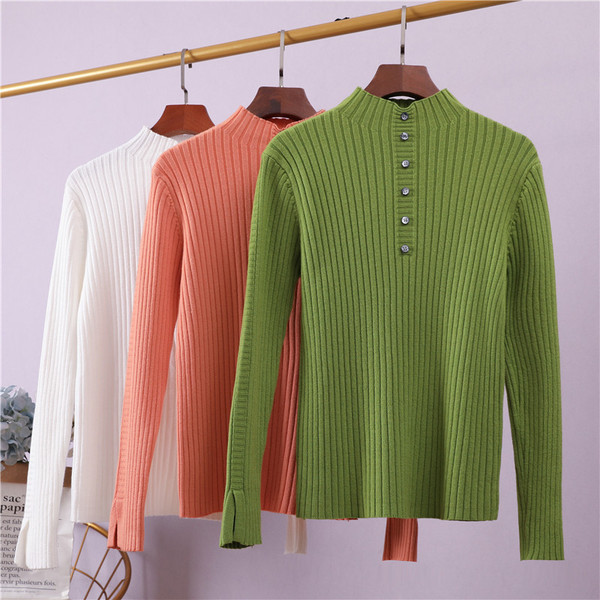 Új modell női pulóver pólógallérral és gombokkal fehér, zöld és narancs színben