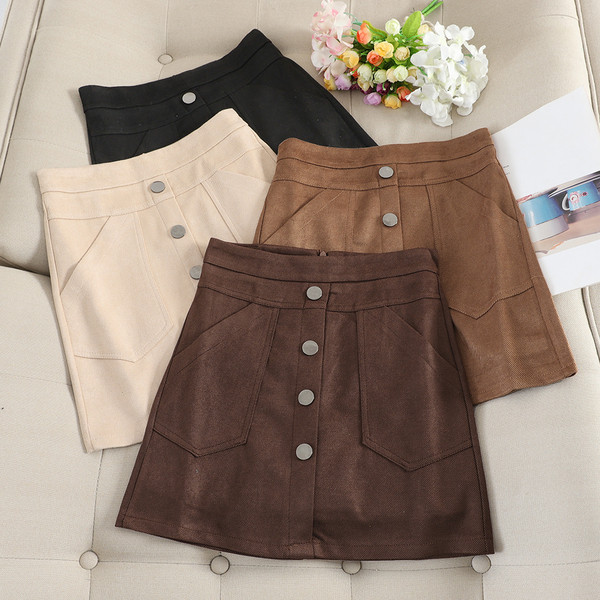 Modern női rövid szoknya magas derékkal, gombokkal több színben