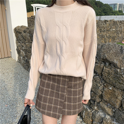 Divatos női pulóver O-nyakú és hosszú ujjú bézs és sárga színben