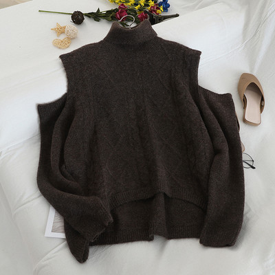 Női pulóver magas gallérral és csupasz vállú, különböző színekben