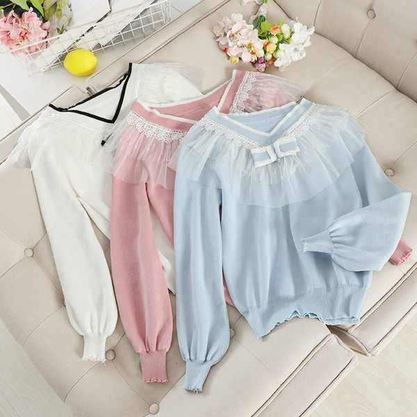 Pulover casual dama cu tul si panglica in trei culori