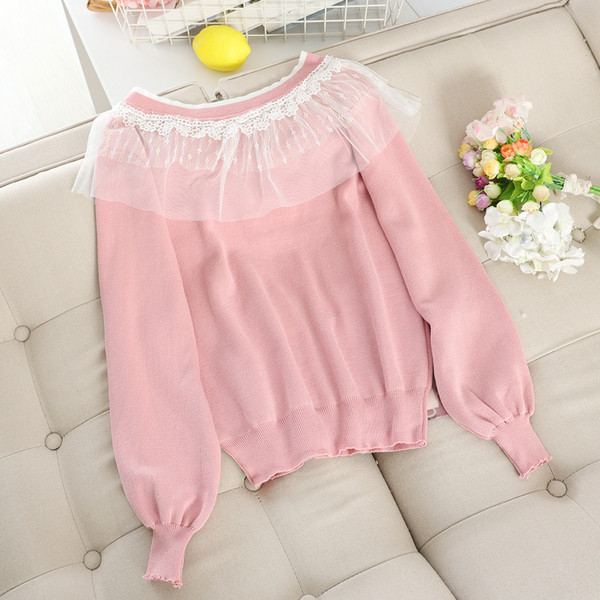 Pulover casual dama cu tul si panglica in trei culori