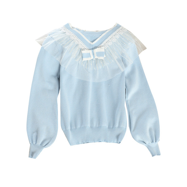 Pulover casual dama cu tul si panglica in trei culori