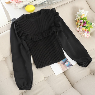 Alkalmi női pulóver fürtökkel és ovális nyakkivágással