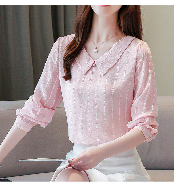 Stílusos női ing V-nyakú rózsaszín, kék és fehér színben