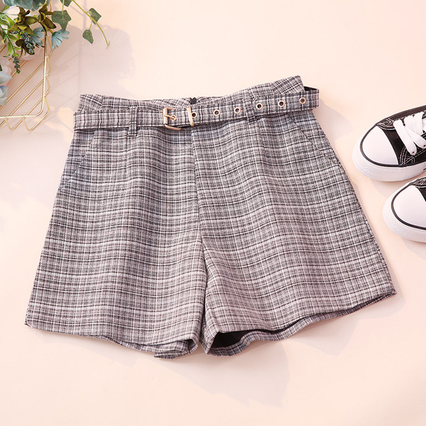 Kockás női nadrág két színben övvel, magas derékkal