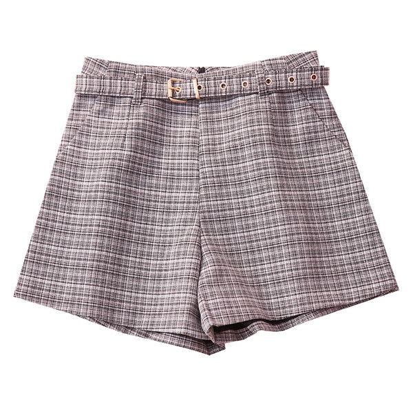 Kockás női nadrág két színben övvel, magas derékkal