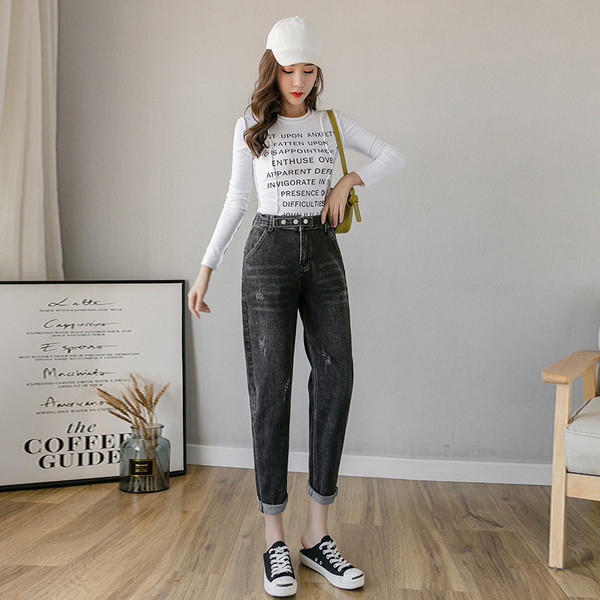 Modern női farmer kék és fekete színben - magas derekú