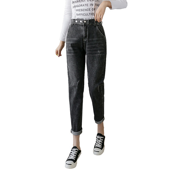 Modern női farmer kék és fekete színben - magas derekú