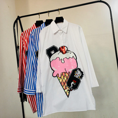 Aktuális női csíkos ing flitterekkel - hosszú modell