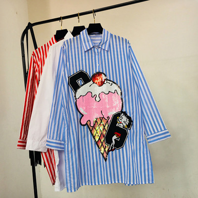 Aktuális női csíkos ing flitterekkel - hosszú modell