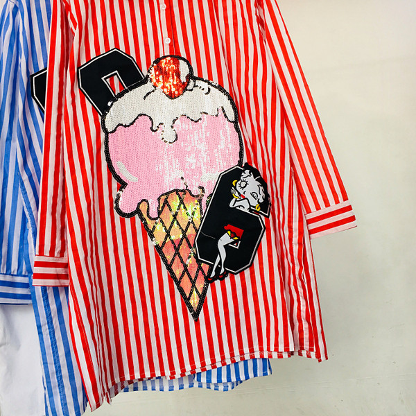 Aktuális női csíkos ing flitterekkel - hosszú modell