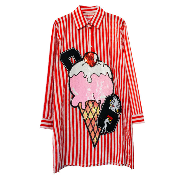 Aktuális női csíkos ing flitterekkel - hosszú modell