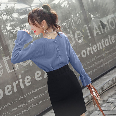 Új modell női pulóver V-nyakú és lótusz ujjú több színben