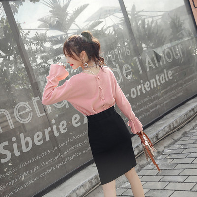 Új modell női pulóver V-nyakú és lótusz ujjú több színben