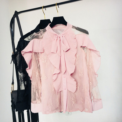 Stílusos női ing csipkével, rózsaszín, fehér és fekete színben