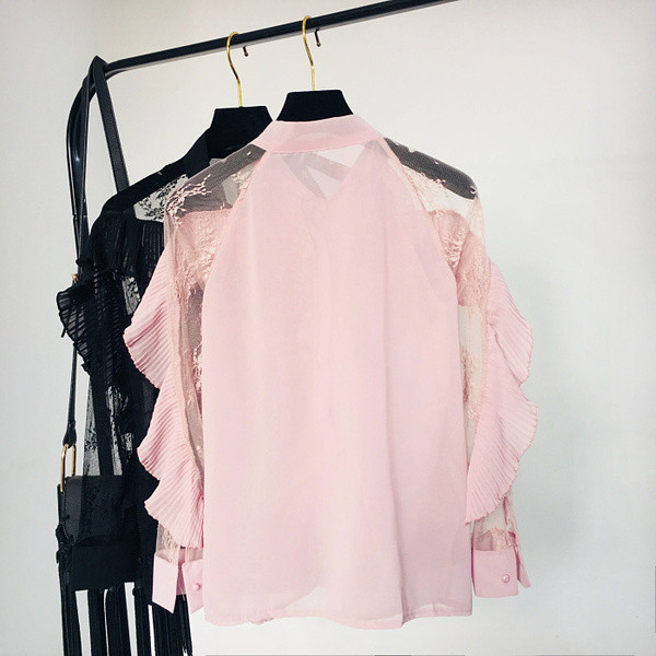 Stílusos női ing csipkével, rózsaszín, fehér és fekete színben