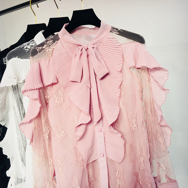 Stílusos női ing csipkével, rózsaszín, fehér és fekete színben