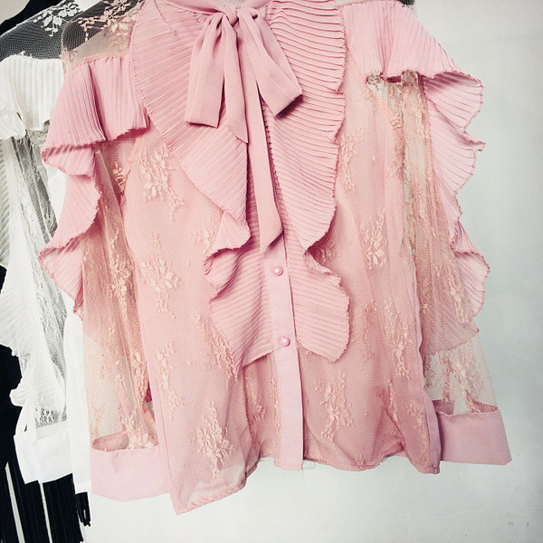 Stílusos női ing csipkével, rózsaszín, fehér és fekete színben