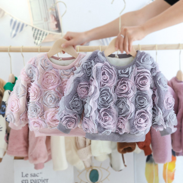 Modern gyerekpulóver lányoknak 3D elemekkel, három színben