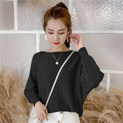 Modern női pulóver széles ujjal és O-nyakkal