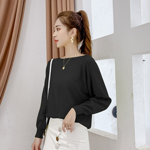 Modern női pulóver széles ujjal és O-nyakkal