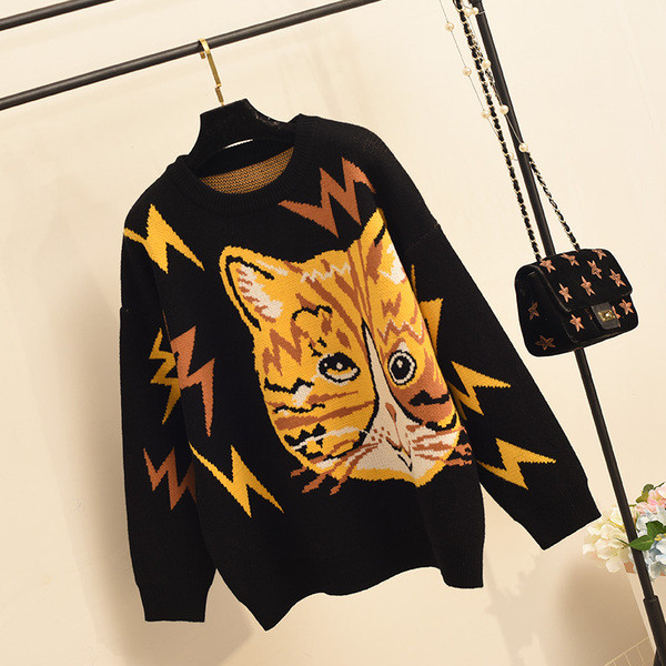 Pulover de dama lat model nou in negru si portocaliu