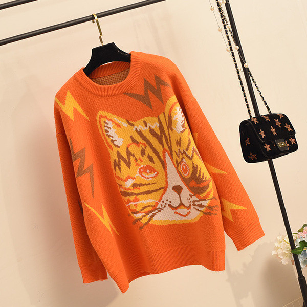 Pulover de dama lat model nou in negru si portocaliu