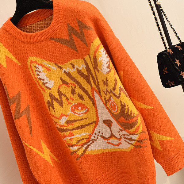 Pulover de dama lat model nou in negru si portocaliu