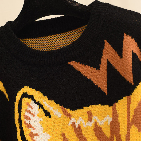 Pulover de dama lat model nou in negru si portocaliu