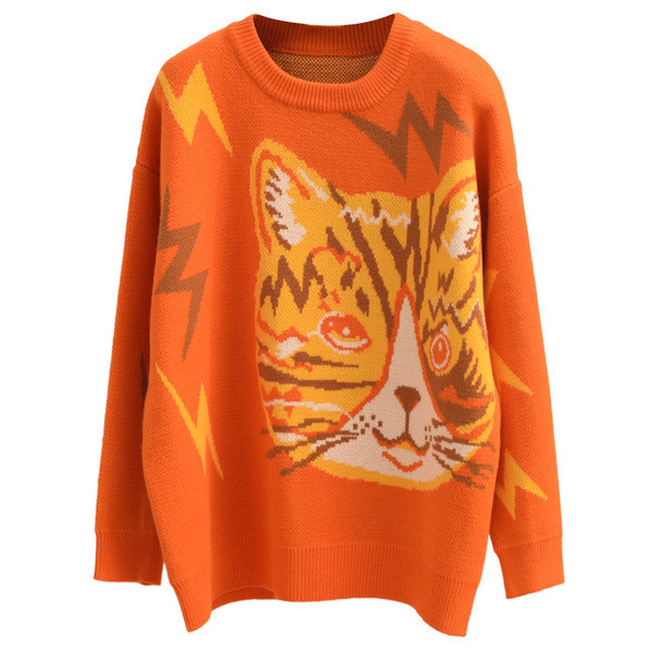 Pulover de dama lat model nou in negru si portocaliu