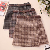 Fusta de dama in trei culori cu curea si talie inalta