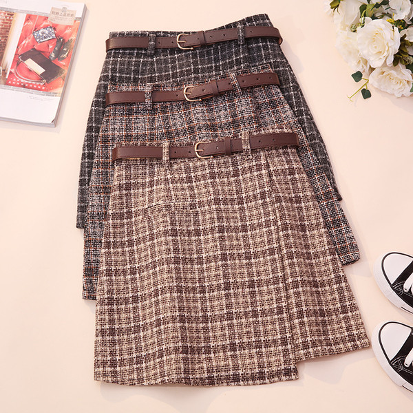 Fusta de dama in trei culori cu curea si talie inalta