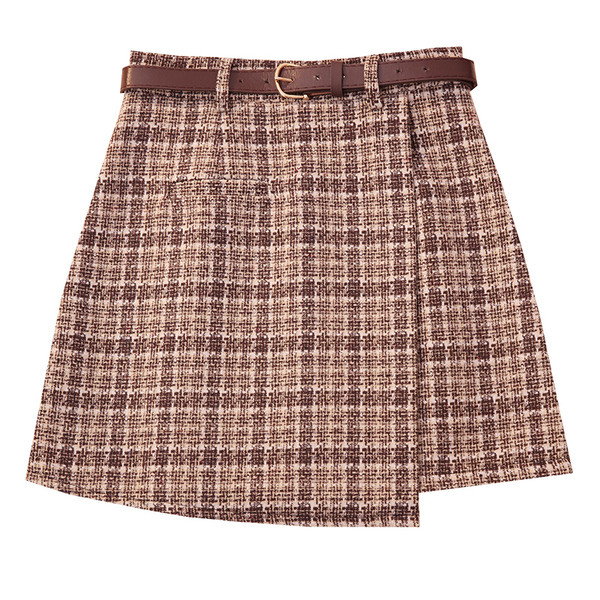 Fusta de dama in trei culori cu curea si talie inalta
