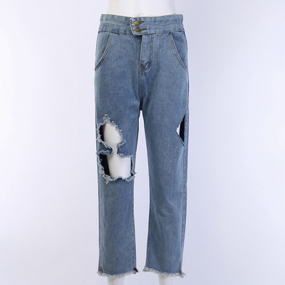 Női farmer magas derékkal, jobbra szakadt kék színben