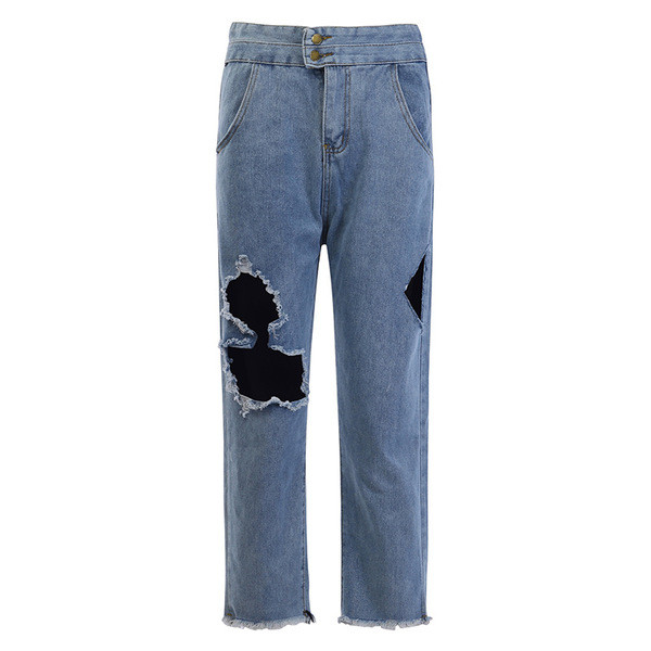 Női farmer magas derékkal, jobbra szakadt kék színben