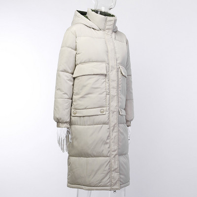 Modern női hosszú kabát kapucnis három színben