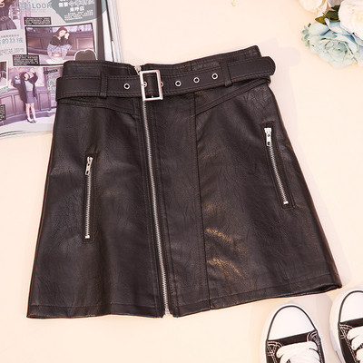 Fusta de dama model nou in negru si maro cu fermoar si curea