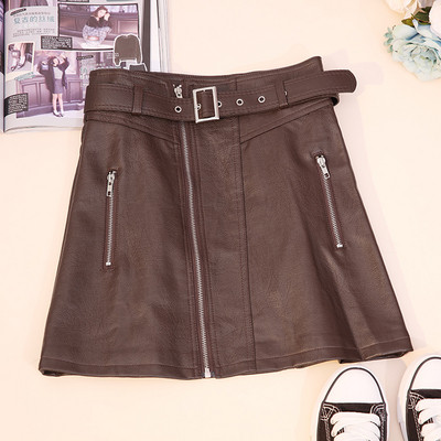 Fusta de dama model nou in negru si maro cu fermoar si curea